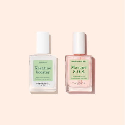 The Manucurist Day  Night Duo, featuring two nail treatments, is displayed side by side on a pale background.