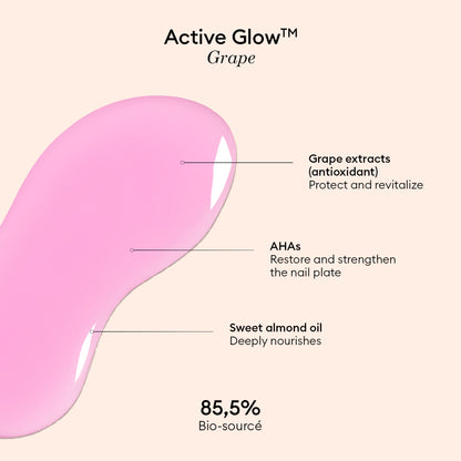 Un soin gel rose est mis en avant, avec des encadrés soulignant ses bienfaits clés : extraits de raisin pour une protection antioxydante, AHA pour renforcer la surface de l&