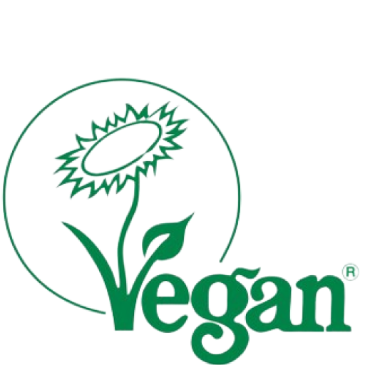 A green sunflower outline above the word vegan written in green lowercase letters, with the flower stem forming part of the v. The design is enclosed in a partial green circle.
