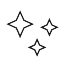 Three simple, black, four-pointed star shapes arranged in a cluster on a plain white background, resembling sparkles or twinkling stars.