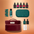 The Manucurist Green Flash™ Super Starter Kit Gift Set features nail polish bottles, remover caps, nail files, a green LED lamp, and manicure tools arranged neatly on an orange background—everything you need for a salon-style manicure at home with long-lasting results.