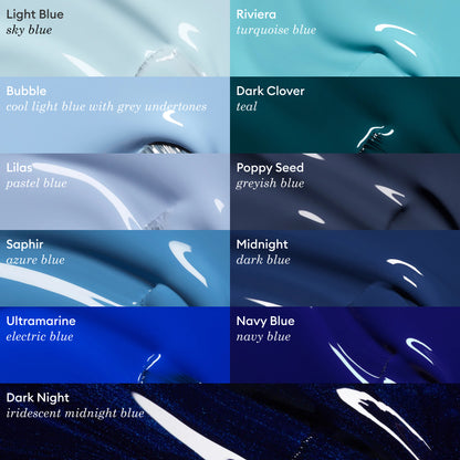 Discover Manucurist’s Bubble, a blue nail polish from a palette of ten blue shades—each named and described—perfect for finding your next light blue or exploring subtle greyed-green tones.