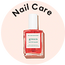 A bottle of red nail polish labeled Nail Care is centered on a light pink background, with the words Nail Care curved above it.