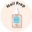 A clear dropper bottle labeled “Excellent Offense” sits on a light peach background with the words “Nail Prep” above it in bold black letters.