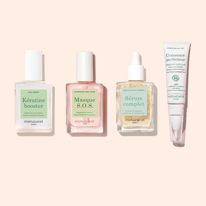 Day  Night Duo by Manucurist: two luxurious manicure treatments presented on a light beige background, representing premium nail care from the esteemed Parisian brand.