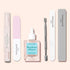 The Manucurist Prep  Glow Routine set features a cuticle softener dropper bottle, gray file, pink and white buffer, metal cuticle pusher, peeling gel pen, and white file—everything you need for the perfect nail care routine.