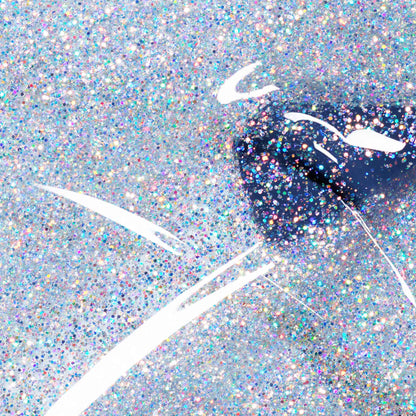 Close-up of glossy dark blue lips with white accents, coated in Manucurist&