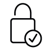 Une icône simple représentant un cadenas déverrouillé avec une coche à l'intérieur d'un cercle en bas à droite, symbolisant un accès réussi ou une validation de sécurité.