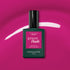 A bottle of Manucurist Armeria rests on a vibrant pink background with a curved mauve streak behind it. The dark green bottle features a black cap and a bright pink label.